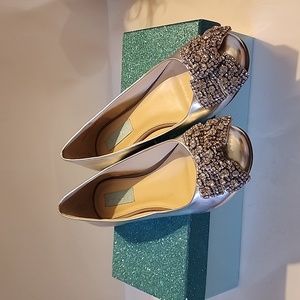 Betsey Johnson "Ever" flat silver with bling shoes. New